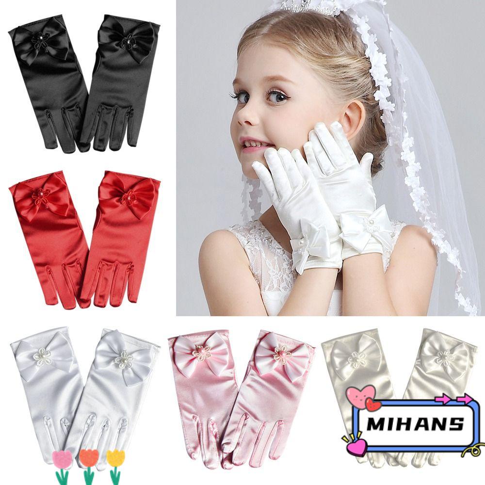 Găng Tay Công Chúa Vải Satin Đính Kim Sa Thắt Nơ Xinh Xắn Cho Bé Gái