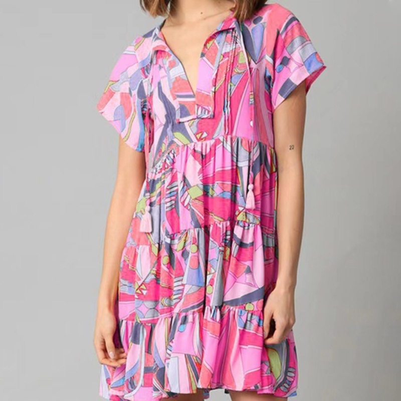 Đầm Mini Tay Ngắn Cổ Chữ V Thời Trang Mùa Hè 2023 Cho Nữ