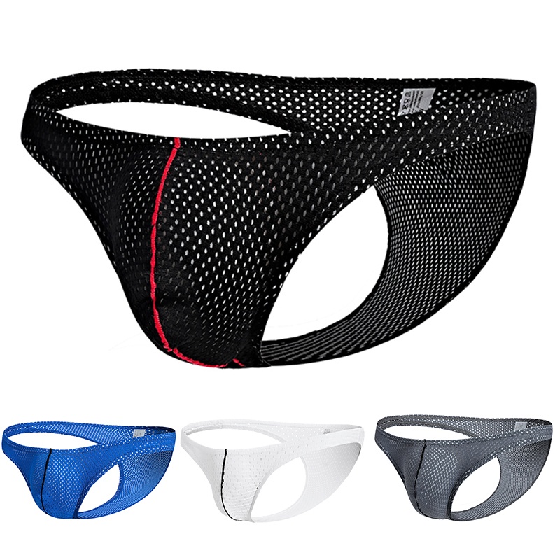 Quần Lót Tam Giác Ôm Sát Phối Lưới Không Đường May Co Giãn Màu Đen / Trắng / Xám / Xanh Dương Cho Nam