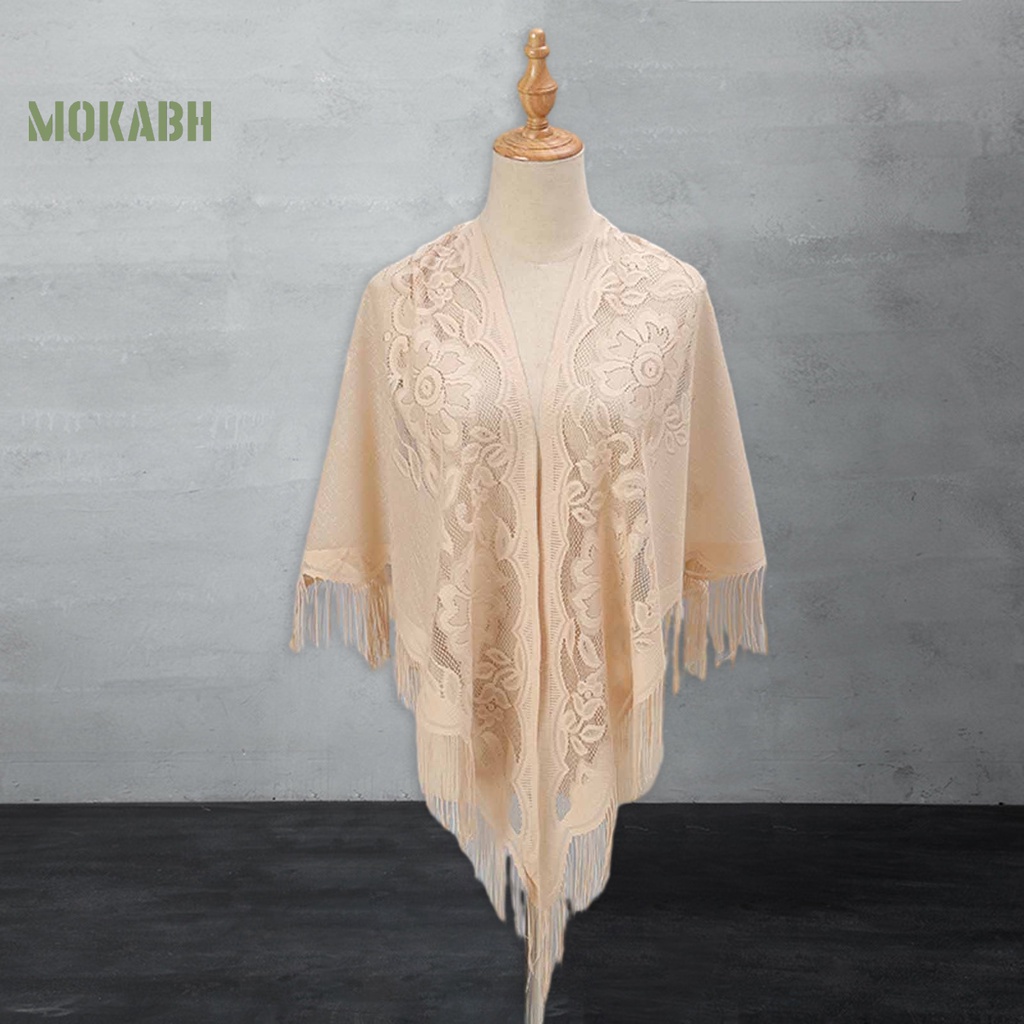 [Mok Abh] Khăn Choàng Cardigan Thêu Hoa Rỗng Xuyên Thấu Màu Trơn Phối Tua Rua Thời Trang Mùa Hè Nhẹ Nhàng Cho Nữ