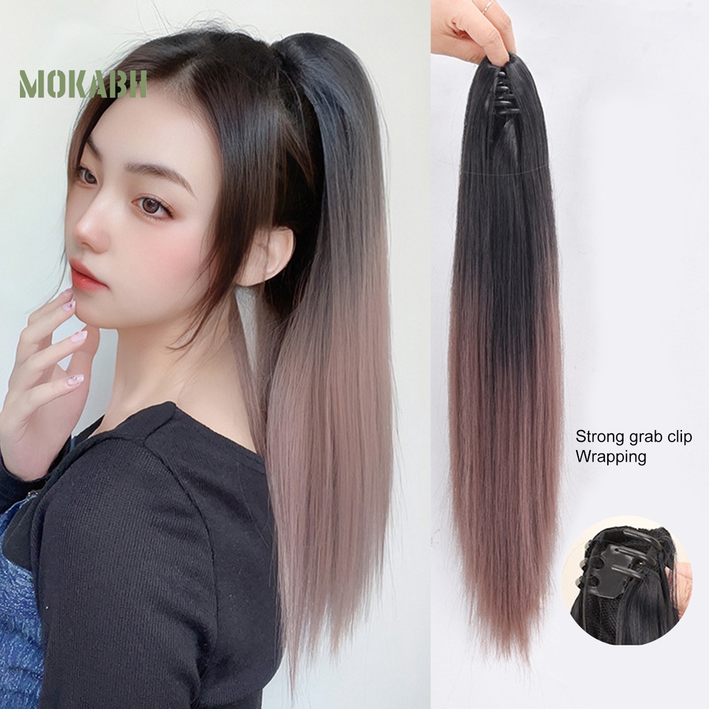 [Mok Abh] Tóc Giả Dạng Kẹp Cố Định Kiểu Tóc Đuôi Ngựa Thẳng Dài Mềm Mại Màu Gradient Dành Cho Bạn Nữ Sử Dụng