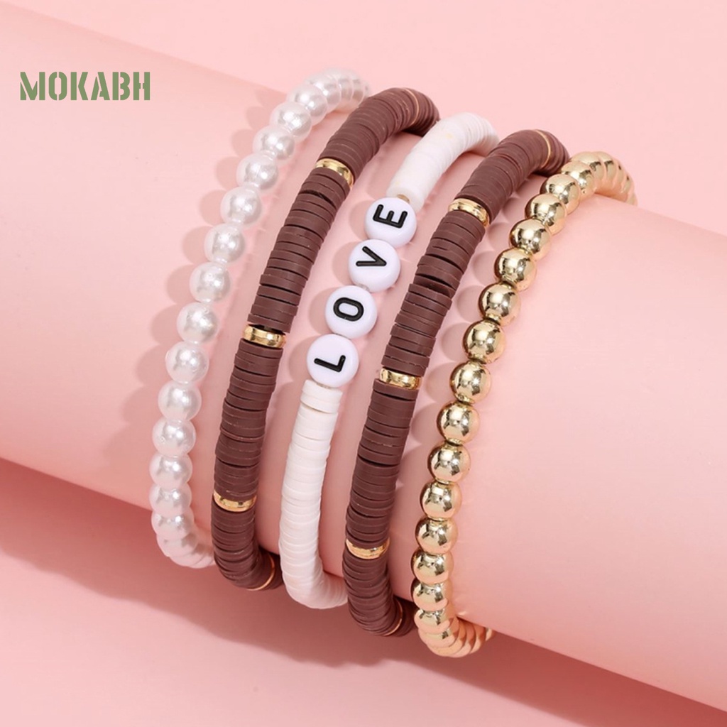 5 Vòng Tay Hạt Đất Sét Polymer Nhiều Màu Sắc Họa Tiết Chữ Love Phong Cách Bohemian