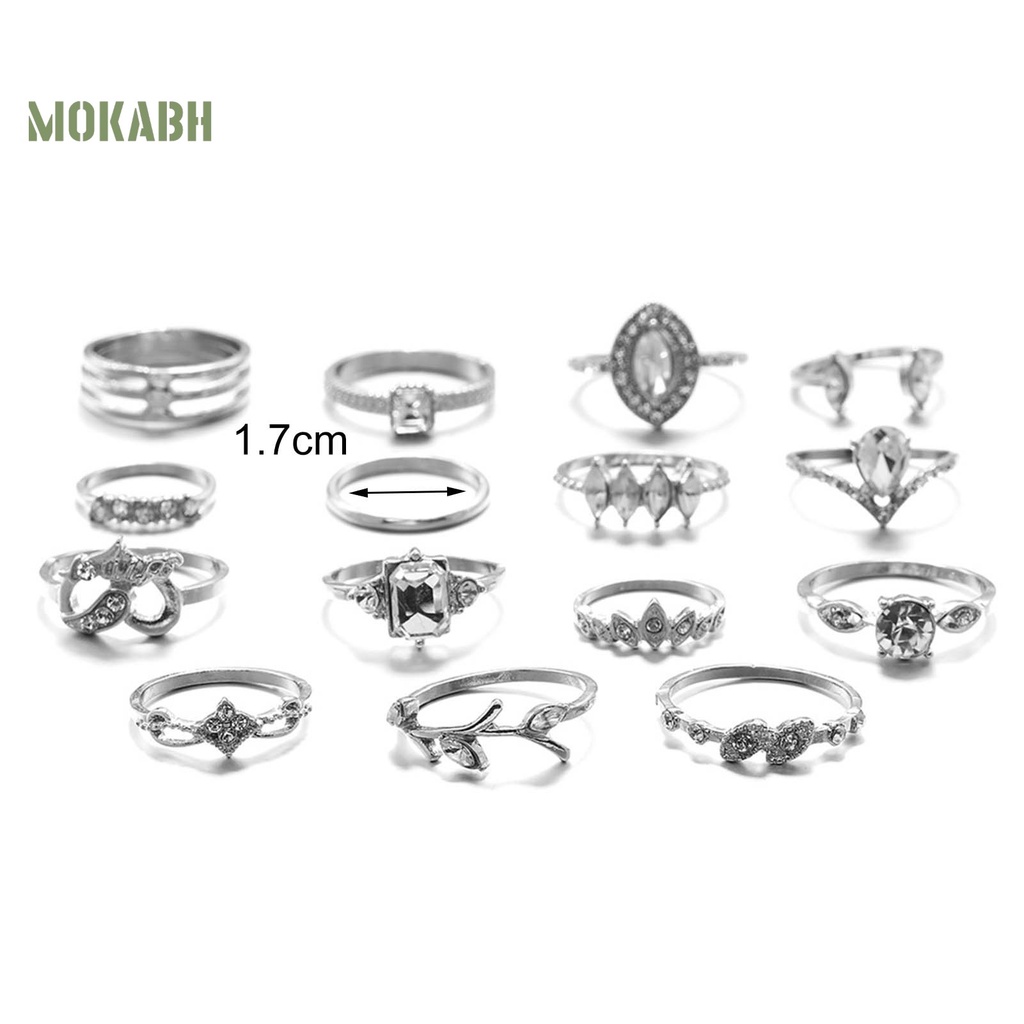 [Mok Abh] Bộ 15 Nhẫn Đeo Bằng Hợp Kim Kiểu Dáng Khác Nhau Dùng Hàng Ngày