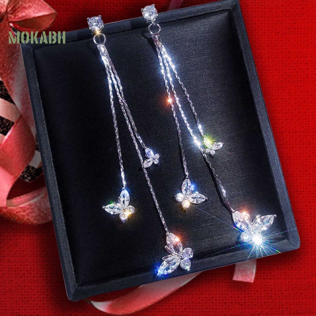 1 Đôi Bông Tai Hình Con Bướm Có Đính Đá Zircon Lấp Lánh Phong Cách Bohemia Dành Cho Nữ