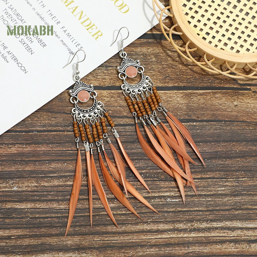 1 Đôi Bông Tai Hình Lông Vũ Nhiều Màu Sắc Phong Cách Bohemian
