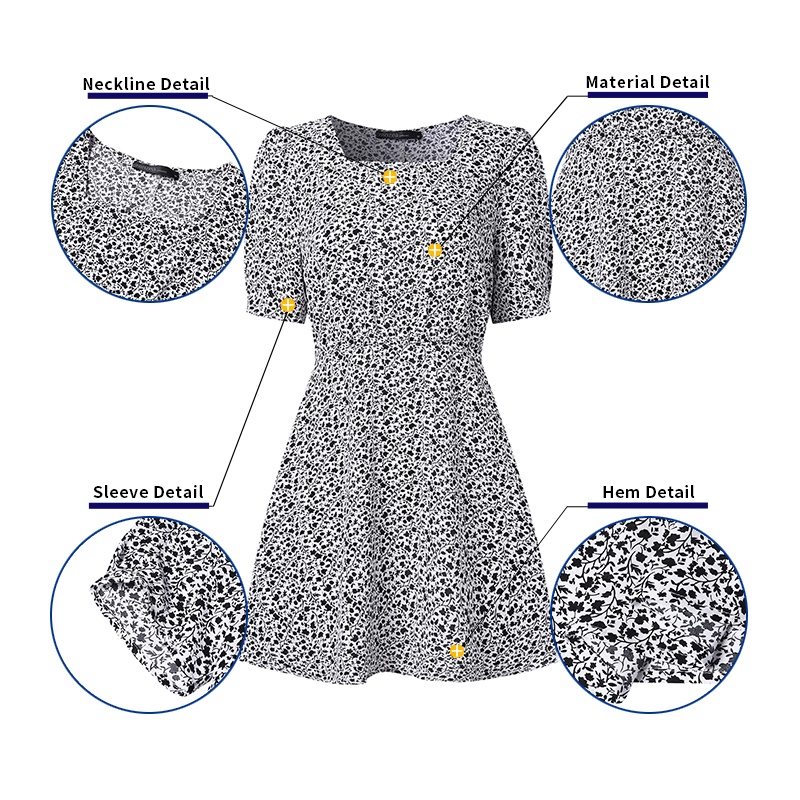 ZANZEA Đầm Tay Ngắn Phồng Cổ Vuông In Họa Tiết Hoa Phong Cách Hàn Quốc Thời Trang Cho Nữ