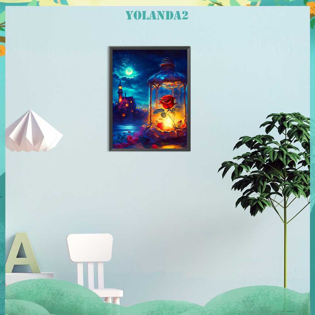 Tranh Đính Đá Kim Cương Toàn Bộ 5D DIY Hình Lâu Đài Hoa Hồng