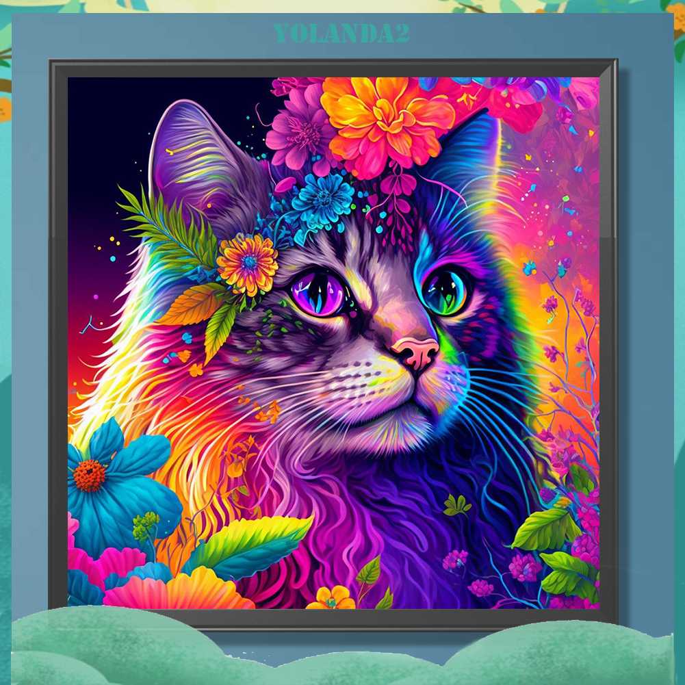 Tranh Đính Đá Kim Cương Toàn Bộ 5D DIY Hình Vẽ Mèo Trang Trí Nhà Cửa