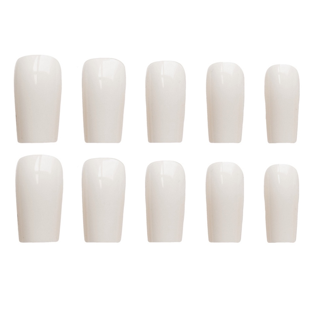 Set 24 Móng Tay Giả Đầu Vuông Màu Trắng Bóng Cho Người Mới Bắt Đầu