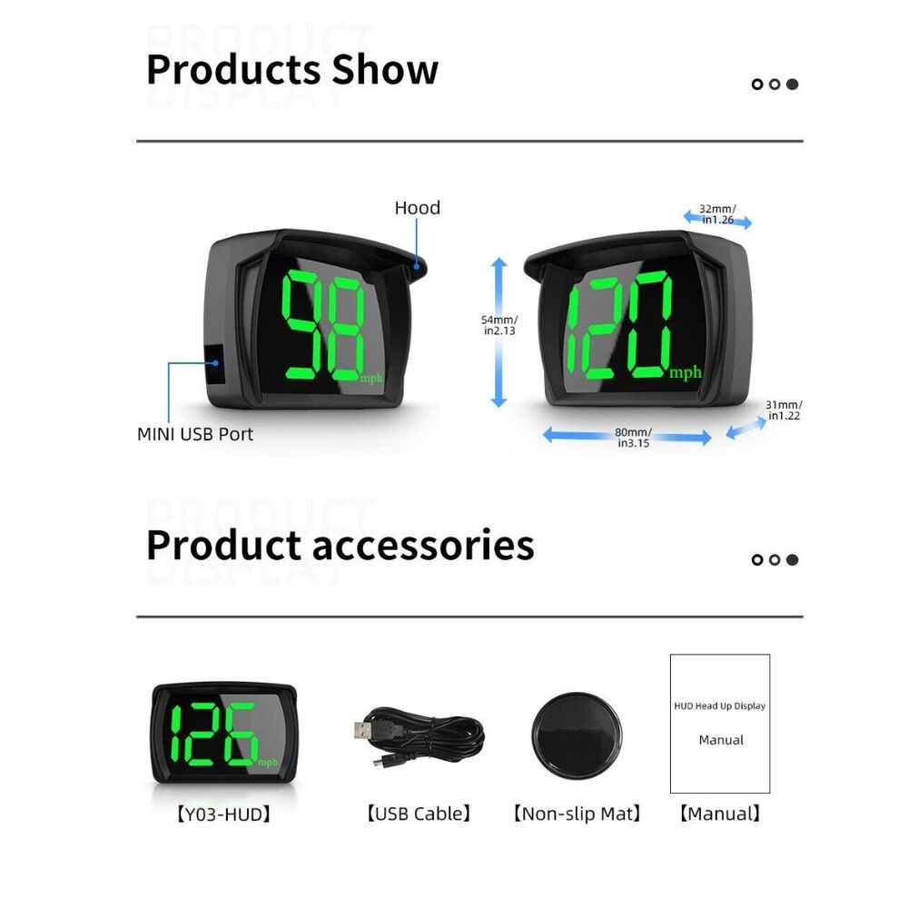 Thiết Bị Hiển Thị Màn Hình Hiển Thị HUD Big Font Thông Minh Y03 GPS KMH MPH Cho Xe Hơi