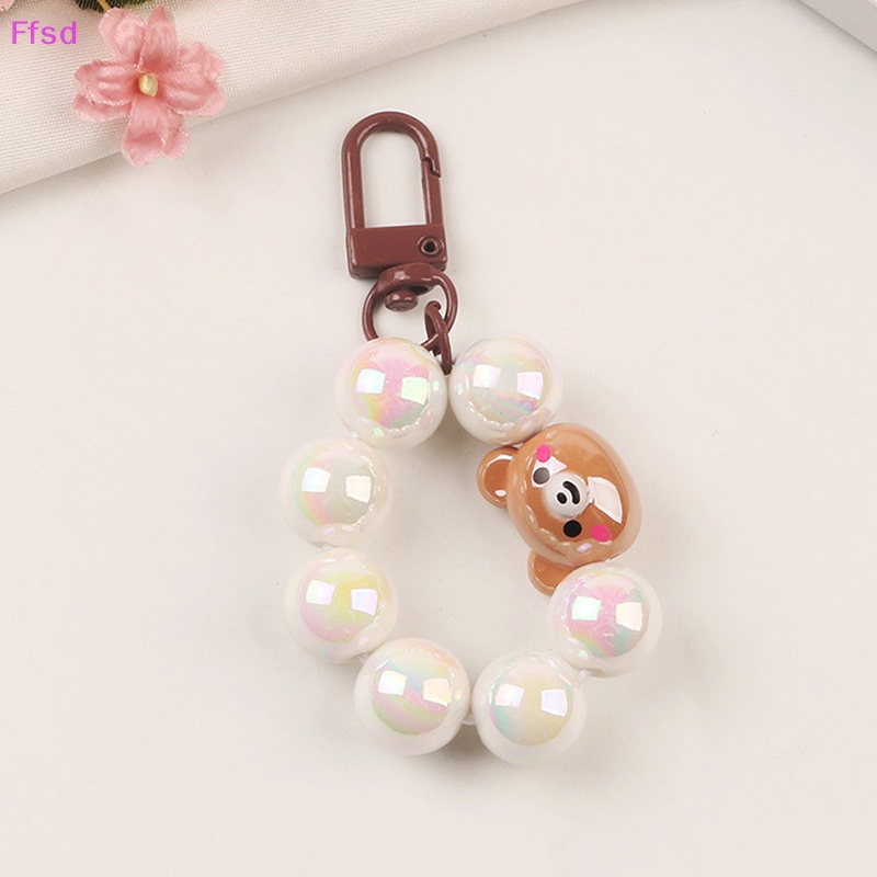 Móc Khóa Xỏ Hạt Màu Trơn Hình Thỏ Gấu Hoạt Hình Dễ Thương Trang Trí Túi Xách