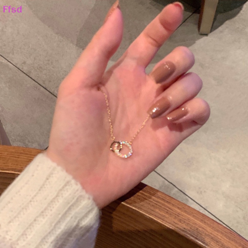 {Ffsd} Vòng cổ Hai Lớp Mặt Tròn Đính Đá Zircon Sáng Bóng Hợp Thời Trang Cho Nữ