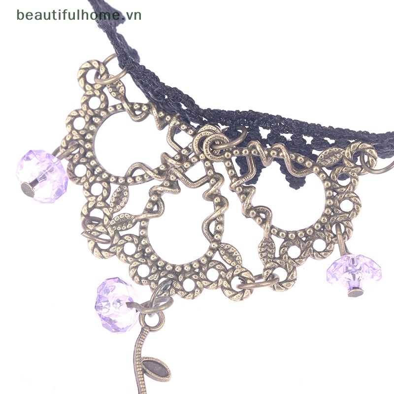 [beautifulhome] Vòng Tay Hạt Pha Lê Đen Phối Ren Cổ Điển Dành Cho Nữ Làm Đẹp