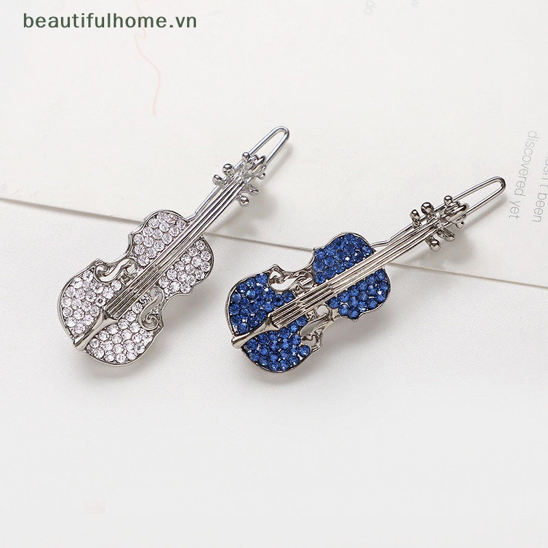 Kẹp Tóc Kim Loại Đính Đá Hình Đàn Violin Thời Trang Cho Nữ