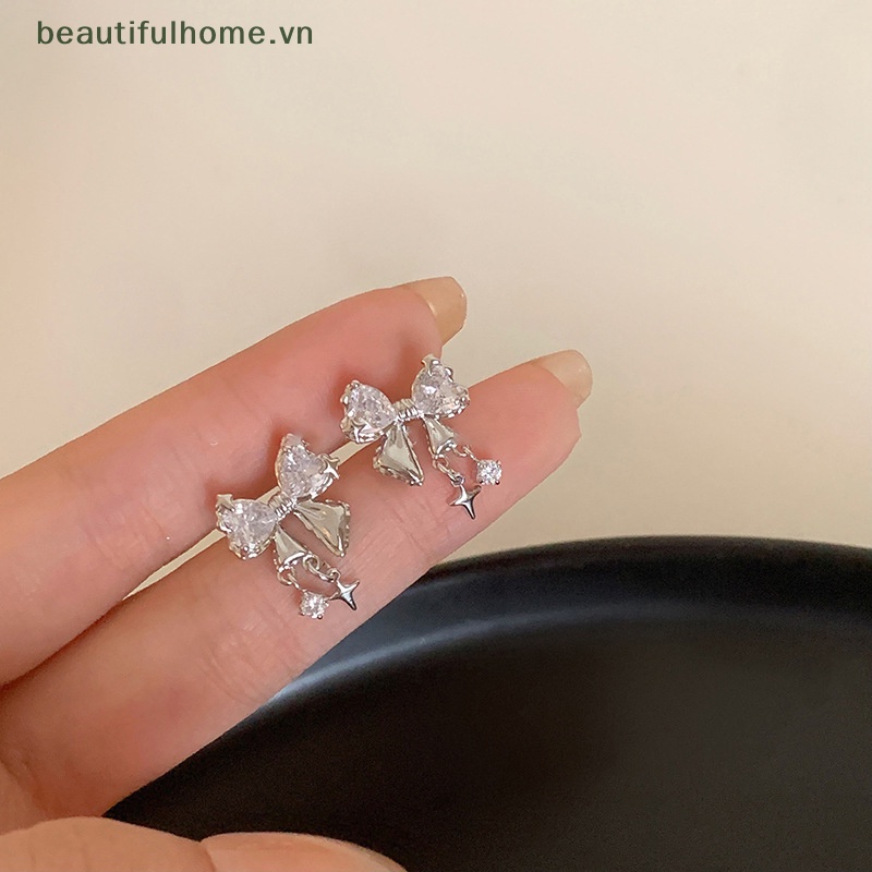 [beautifulhome] Bông Tai Đinh Tán Đính Đá Zircon Thắt Nơ Phong Cách Hàn Quốc Tinh Tế Làm Quà Sinh Nhật Cho Nữ [beauty]