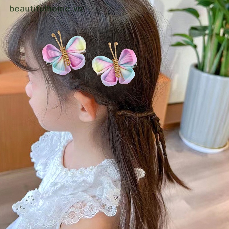1 Cặp Kẹp Tóc Bươm Bướm Màu Vàng Kim Dành Cho Bé Gái [Beautyhome]