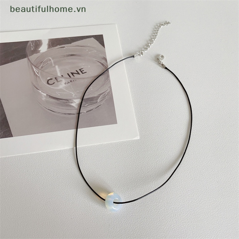[beautifulhome] Vòng cổ Dây Đen Mặt Đá Vuông / Trái Tim Phong Cách Vintage Đơn Giản Dành Cho Nam Nữ Làm Đẹp [beauty]