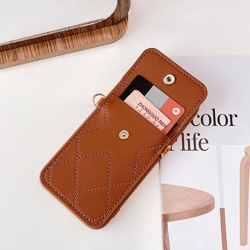 Ốp Điện Thoại Da Kèm Ngăn Đựng Thẻ & Dây Đeo Chéo Cho IPhone 13 12 Mini 14 Pro Max 11 XR XS X 7 8 Plus SE 2020