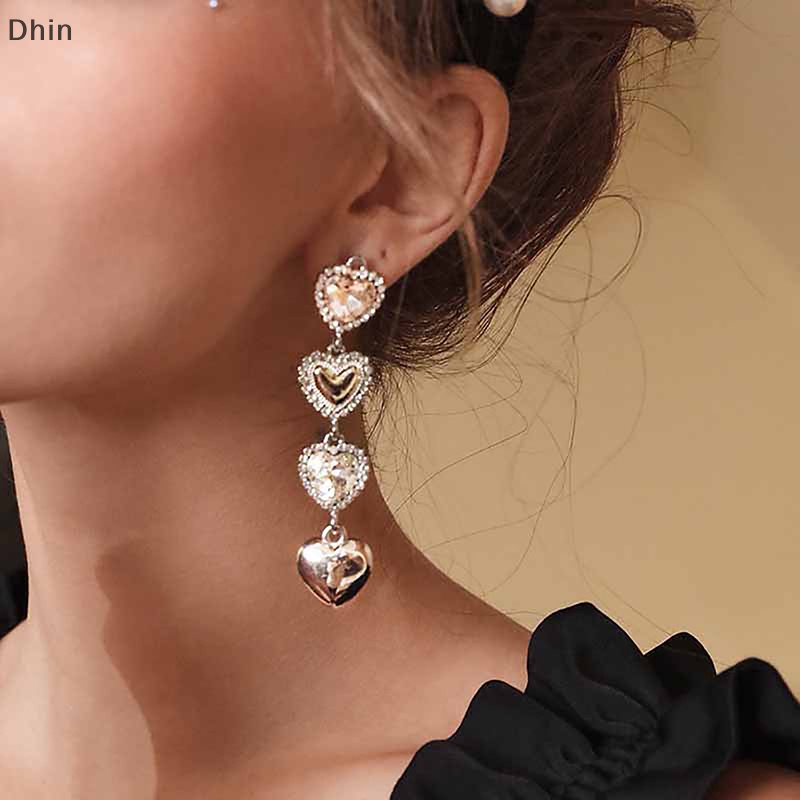 1 Đôi Bông Tai Dáng Dài Hình Trái Tim Phong Cách Vintage Thời Trang