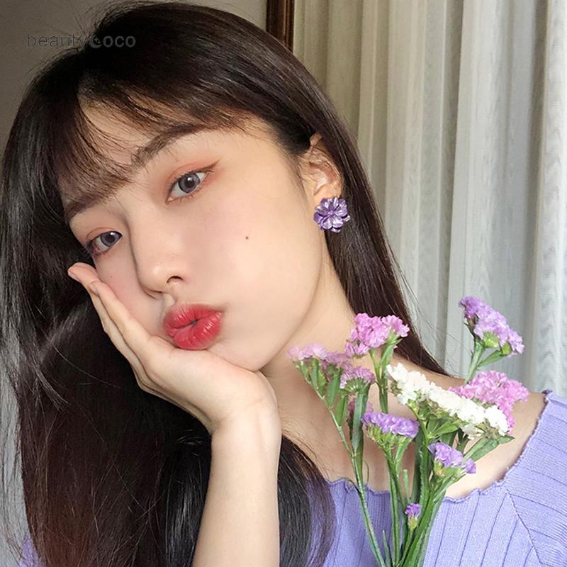 Beautycoco🍊 Khuyên tai hình hoa trà bằng nhựa resin bạc 925 phong cách Nhật Hàn độc đáo thời trang