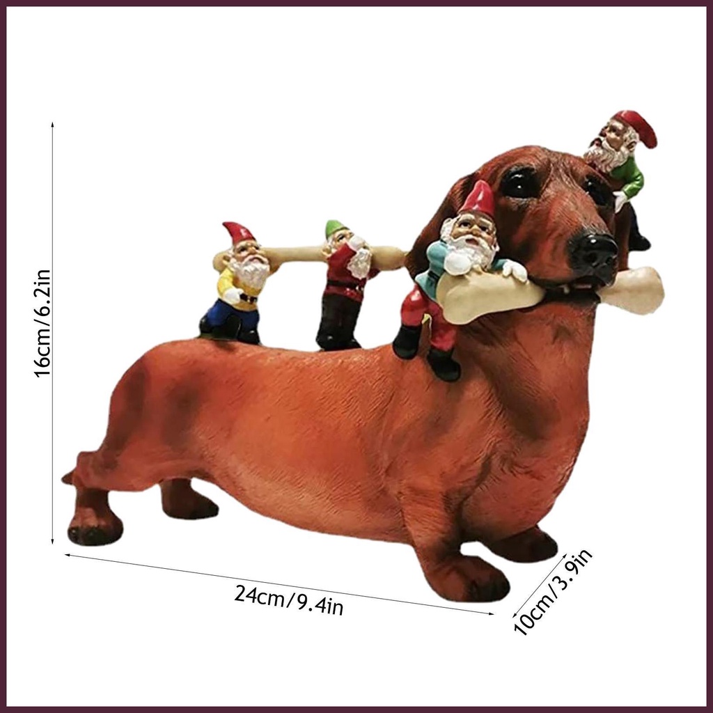 Gnome Tượng Resin Trang Trí Sân Vườn Hình Chú Chó Ăn Xương Nghệ Thuật Dachshund Gemvn