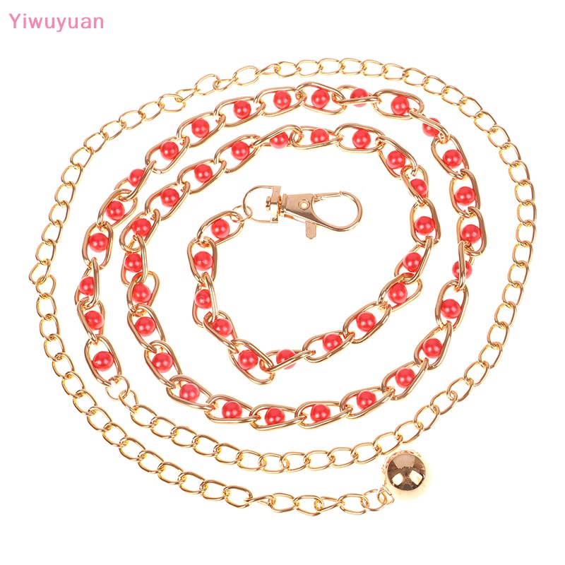 < Yiwuyuan > Phụ Kiện Dây Xích Thắt Lưng Chuỗi Ngọc Trai Kim Loại Trơn Đa Năng Cho Đầm Nữ Mới