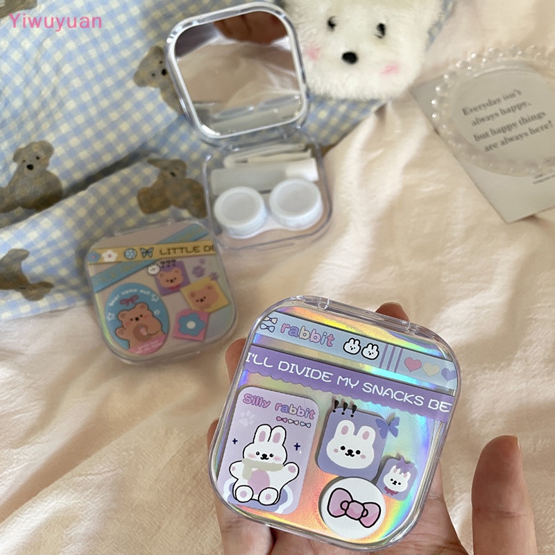 < Yiwuyuan > Hộp Đựng Kính Áp Tròng Hình Gấu Đơn Giản Màu Laser Phong Cách Retro Nhỏ Gọn Làm Quà Tặng Mới