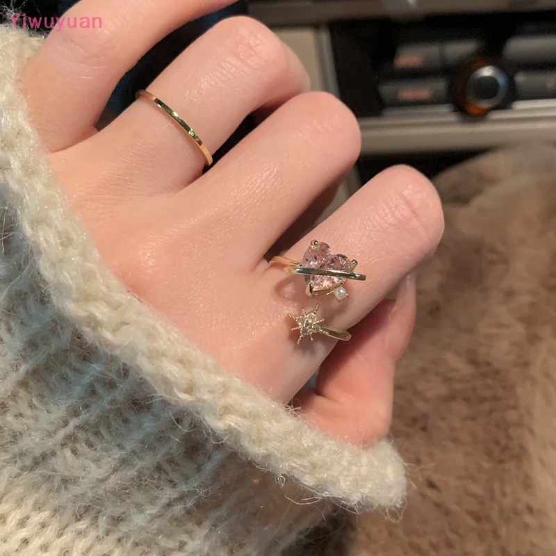 < Yiwuyuan > Nhẫn Dạng Hở Hình Trái Tim Đính Đá Zircon Vintage Phong Cách Punk Gothic Có Thể Điều Chỉnh Trang Sức Đi Tiệc Tùng Cho Nữ