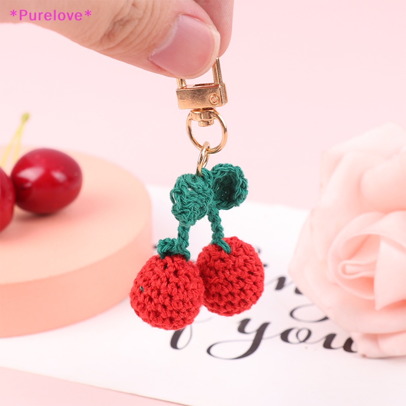 Móc Chìa Khóa Xe Hơi Dệt Kim Thủ Công Hình Quả Cherry Dễ Thương Dành Cho Nữ Mới