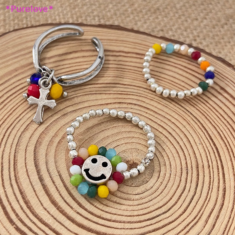 Purelove > Nhẫn Xỏ Hạt Cườm Nhiều Màu Sắc Co Giãn Tốt Hình Mặt Cười Dễ Thương Dành Cho Nữ Mới