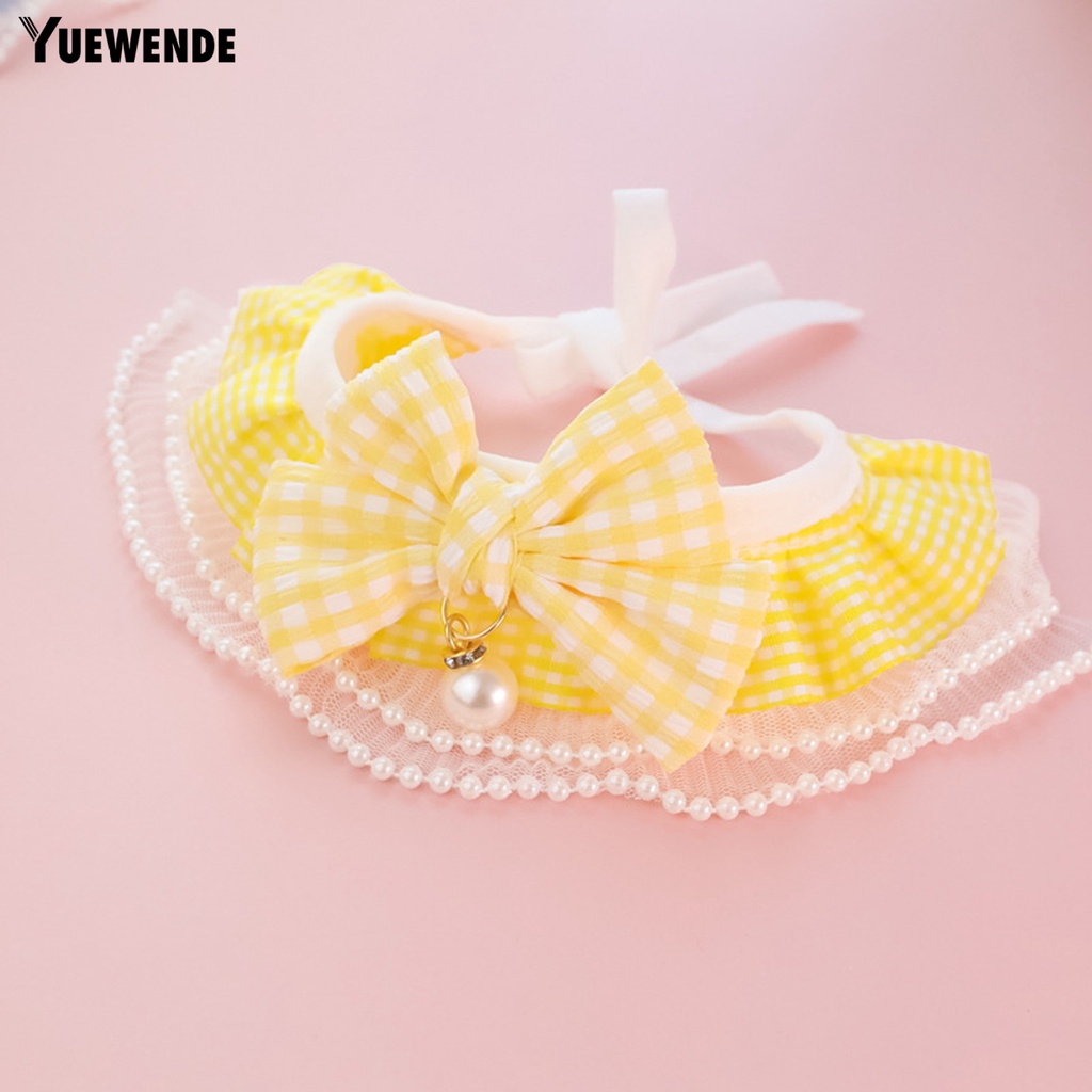 Khăn Choàng Cổ YQ.E Bằng Polyester Họa Tiết Kẻ Sọc Đính Ngọc Trai Giả Màu Sắc Tươi Sáng Chống Mài Mòn Chống Phai Màu Có Thể Giặt Cho Thú Cưng