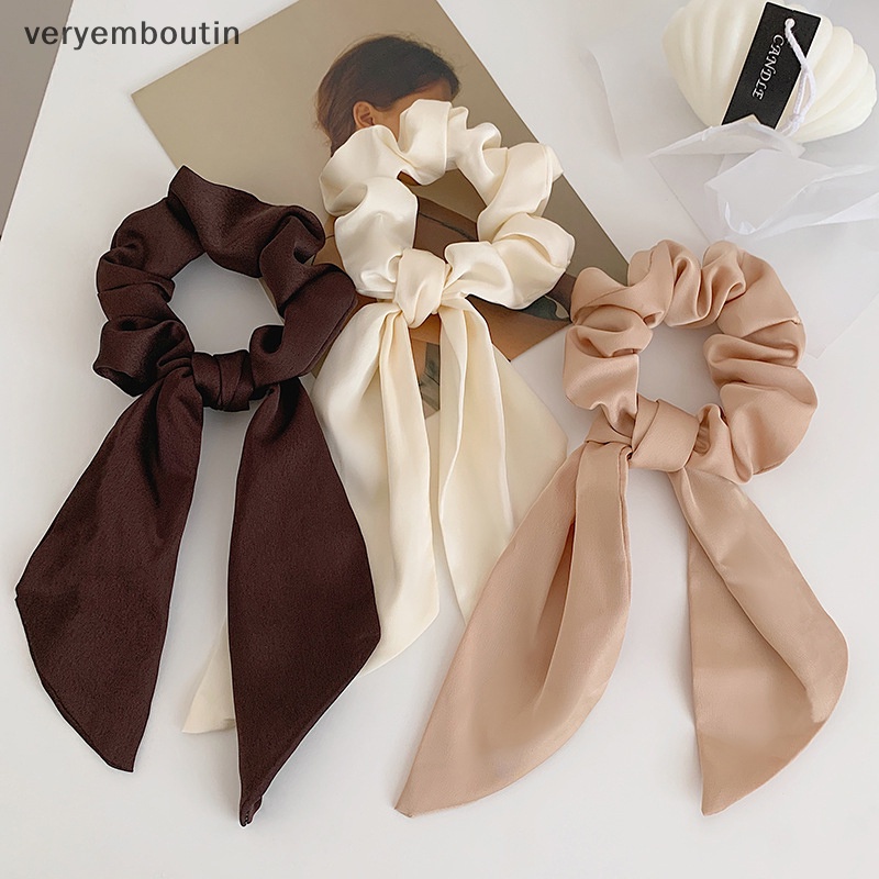 Dây Buộc Tóc Ruy Băng Dài Co Giãn Màu Trơn Thời Trang Thanh Lịch Cho Nữ