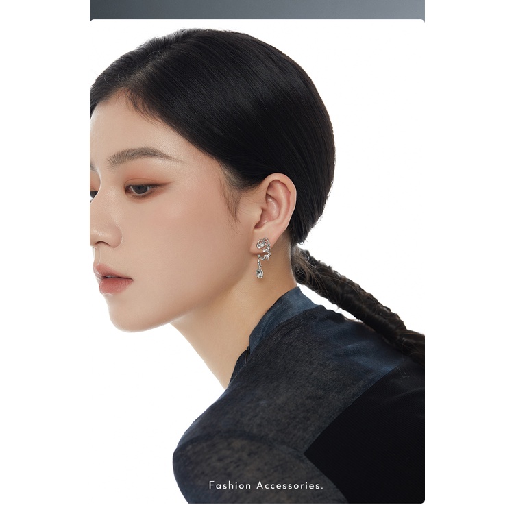 Bông Tai Mạ Bạc 2023 Dáng Dài Thiết Kế Không Đồng Đều Sang Trọng Thời Trang Cho Nữ