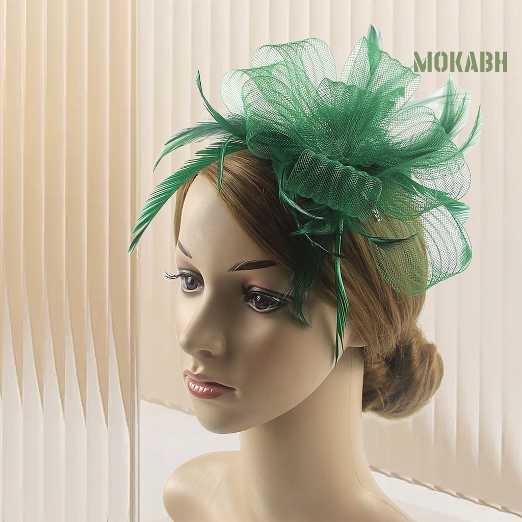 [Mokabh] Cài Tóc Lưới Thắt Nơ Nhiều Lớp Đính Lông Vũ Cổ Điển Nhìn Xuyên Qua Đầu Trang Trí Đám Cưới