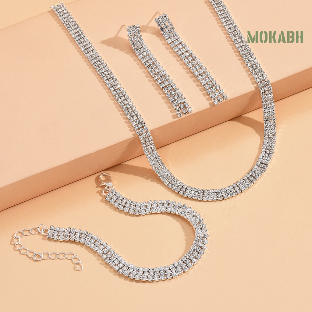 1 Bộ Vòng cổ + Bông Tai + Vòng Tay Đính Đá Lấp Lánh Tùy Chỉnh Sang Trọng Thời Trang Cho Nữ
