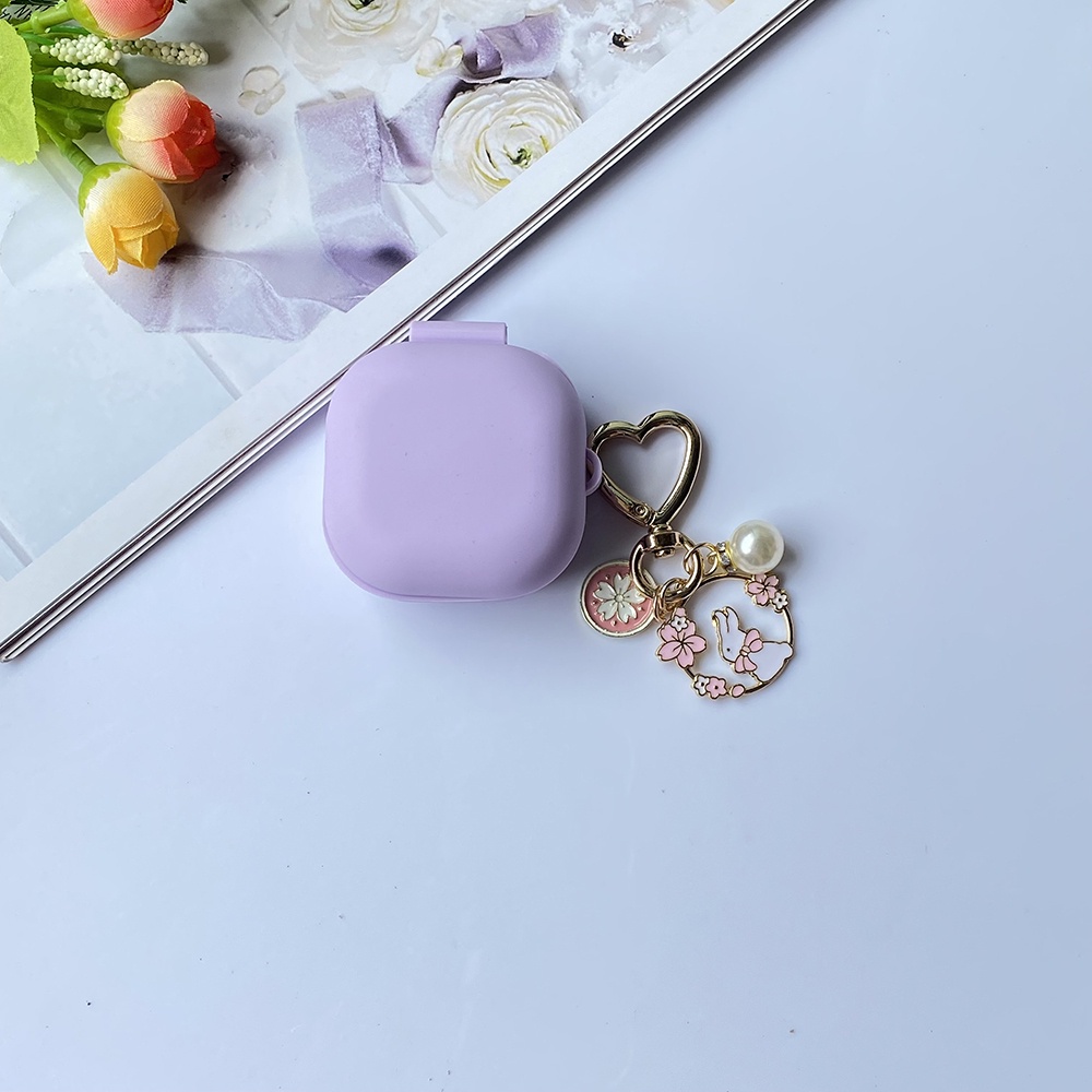 Vỏ Bảo Vệ Hộp Sạc Tai Nghe Samsung Galaxy buds live / buds2 Pro Bằng Silicon Có Móc Khóa Phối Ren Thời Trang