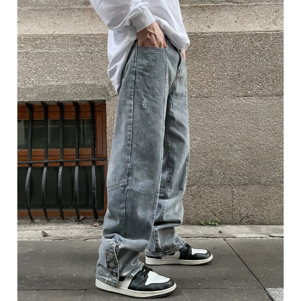 Quần Denim Ống Rộng Thêu Họa Tiết Phong Cách hiphop Đường Phố Mỹ