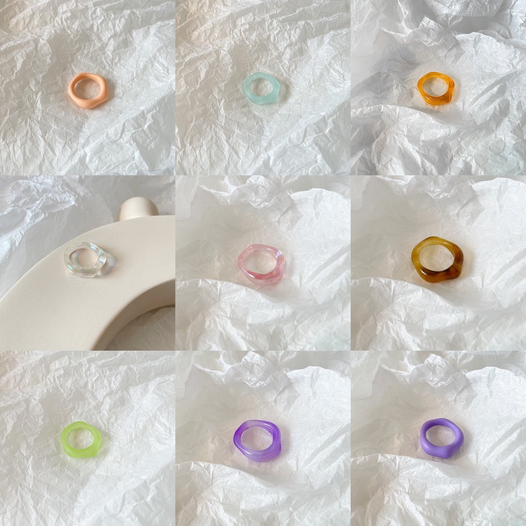 Nhẫn Resin Thiết Kế Mới Đáng Yêu Màu Sắc Bất Đối Xứng Phong Cách Bùng Nổ