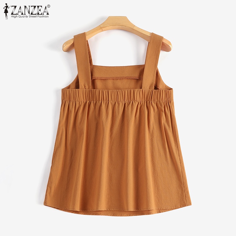 Zanzea Áo Nữ Không Tay Cổ Vuông Thời Trang Vintage