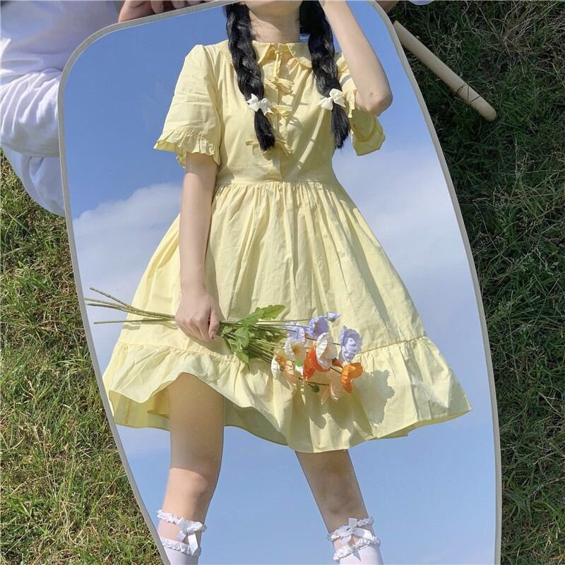 Đầm Vàng Cổ Búp Bê Thời Trang Mùa Hè Hàng Mới Dành Cho Bạn Nữ