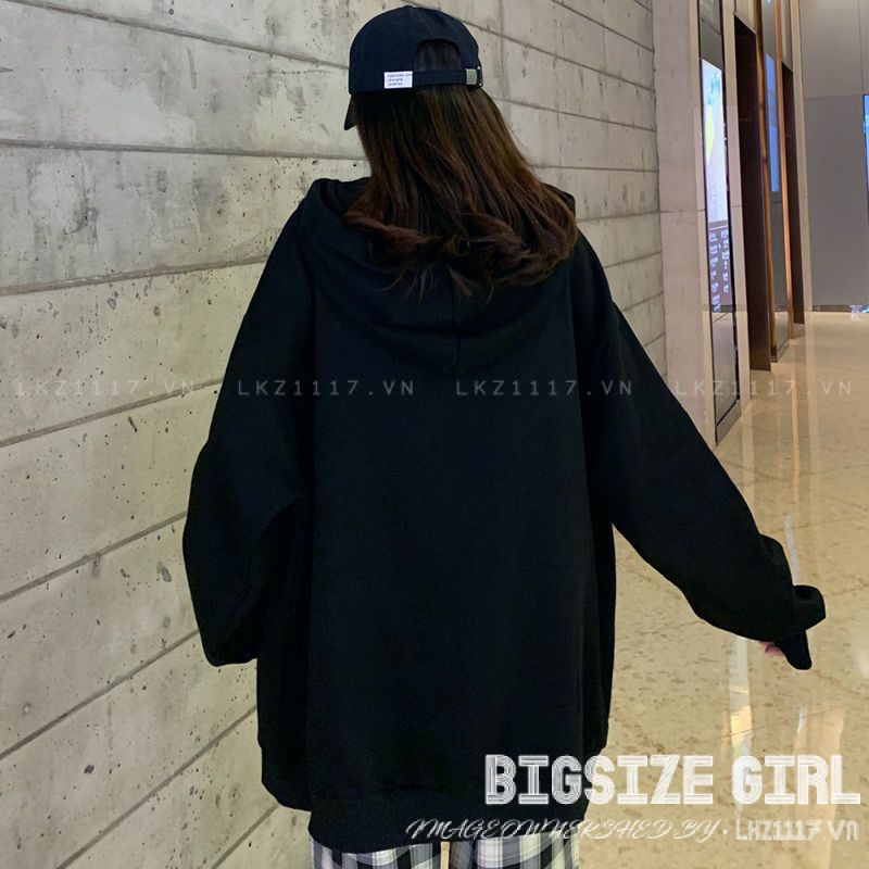 Áo nỉ hoodie khoác Bigsize Áo cardigan nữ dáng suông tay dài thiết kế khoá kéo mùa thu Phong cách Hàn Quốc Thời Trang cá tính xinh đẹp cho người mập béo nữ