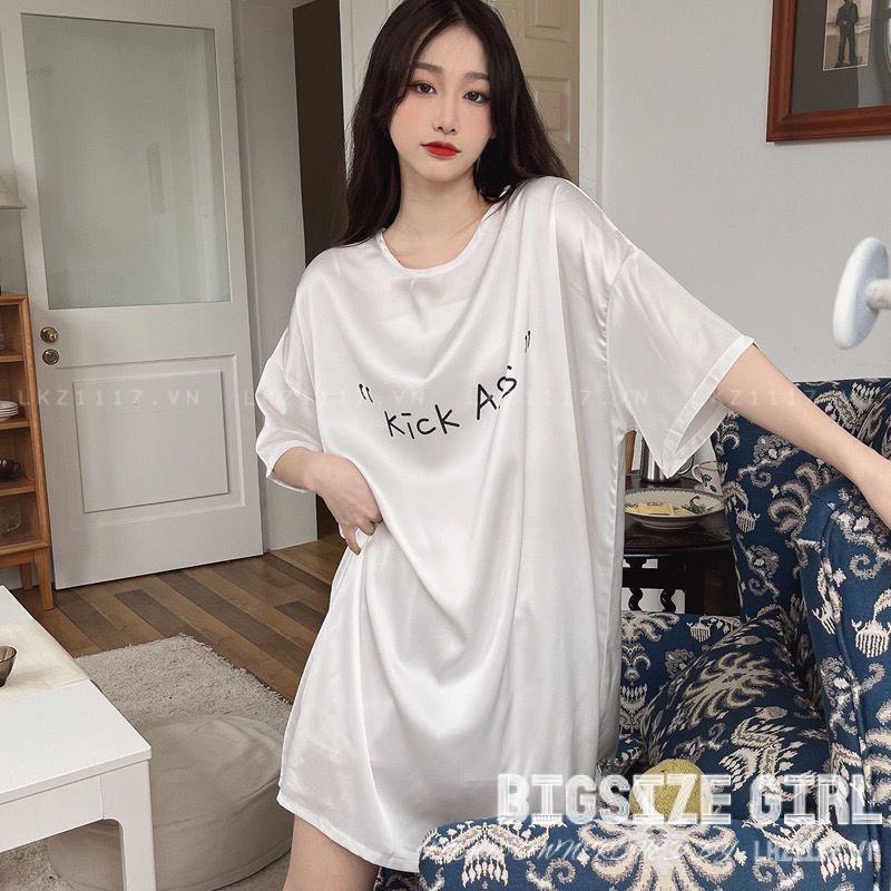 váy mặc nhà nữ Bigsize Đầm ngủ,Váy ngủ lụa lạnh tay ngắn dáng suông cổ tròn trắng mùa hè Phong Cách hàn quốc đẹp Thanh Lịch cho nữ