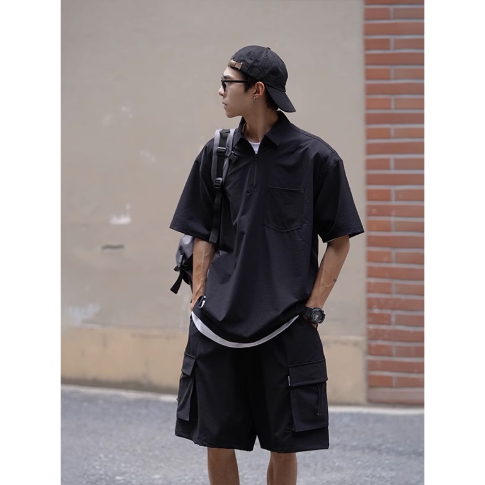 Áo Sơ Mi Tay Ngắn Có Khóa Kéo Phong Cách Đường Phố Mỹ Thời Trang Mùa Hè Cho Nam