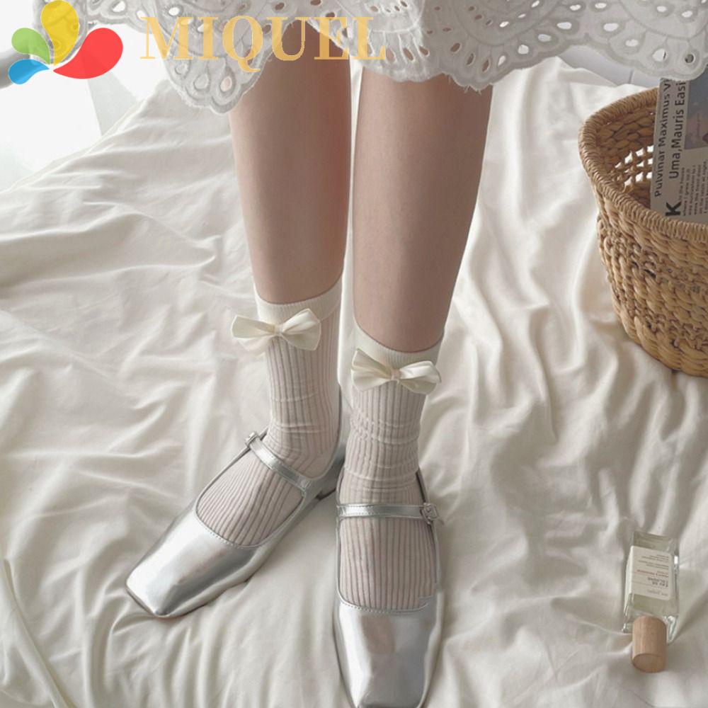 Vớ Thoáng Khí Họa Tiết Kẻ Sọc Đính Nơ Phong Cách Lolita Cho Nữ