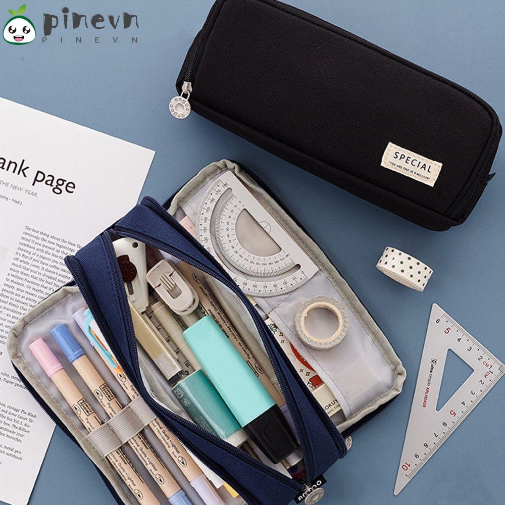 Túi Đựng Bút Bằng Vải Canvas Hai Mặt Sức Chứa Lớn Có Khóa Kéo