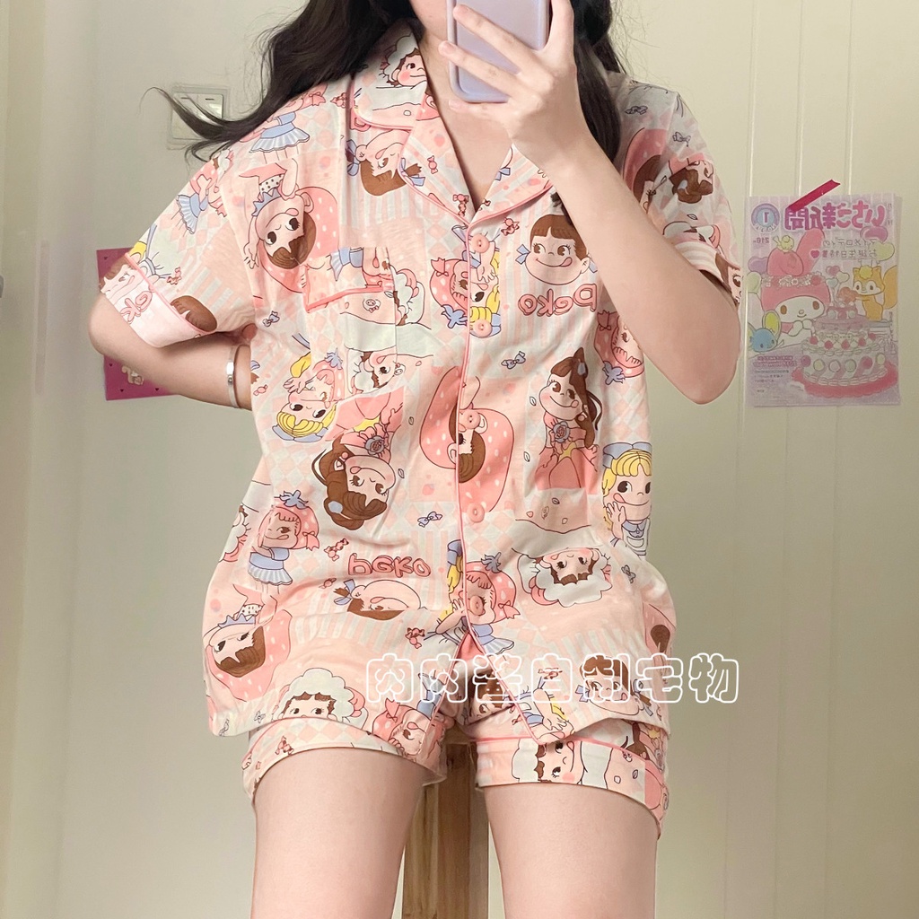 Bộ Đồ Ngủ Tay Ngắn Chất Cotton Họa Tiết Hoạt Hình Phong Cách Nhật Bản Thời Trang Mùa Hè Xinh Xắn Cho Nữ