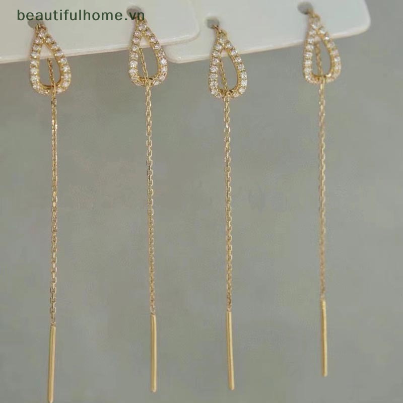 1 Đôi Bông Tai Dáng Dài Đính Đá Thời Trang Cho Nữ