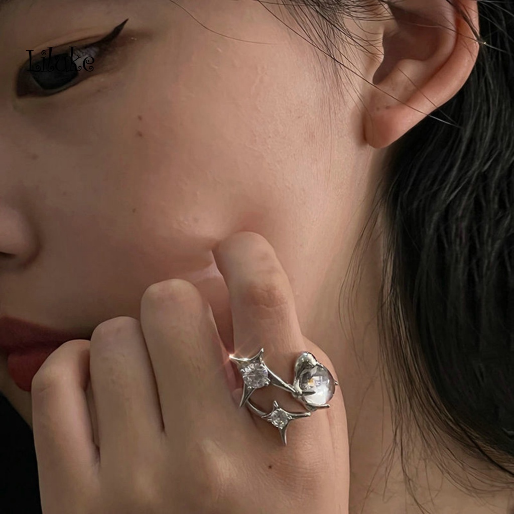 Lk Nhẫn Dạng Hở Mạ Điện Sáng Bóng Đính Đá Zirconia Hình Ngôi Sao Có Thể Điều Chỉnh Cho Nữ Dự Tiệc