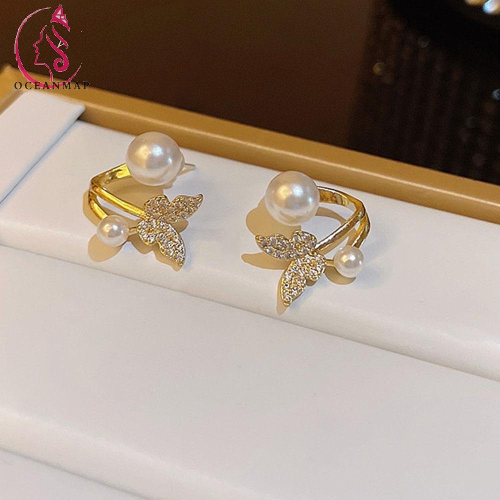 OCEANMAP Bông Tai Treo Hình Bướm Nhỏ Bằng Hợp Kim Mạ Điện Đính Kim Cương Thời Trang Phong Cách Hàn Quốc Dành Cho Bạn Nữ