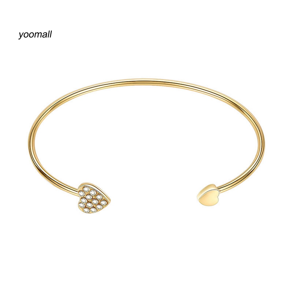 Vòng Tay Hở Mạ Vàng Hình Trái Tim Đính Đá Lấp Lánh Dễ Phối Đồ Thời Trang Cho Nữ